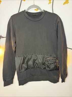 Prada Black Crewneck Sweatshirt with Front Utility Pocket
